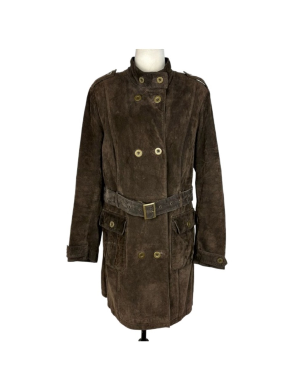 Chocolate Brown Suede Double-Breasted Trench Coat with Belt